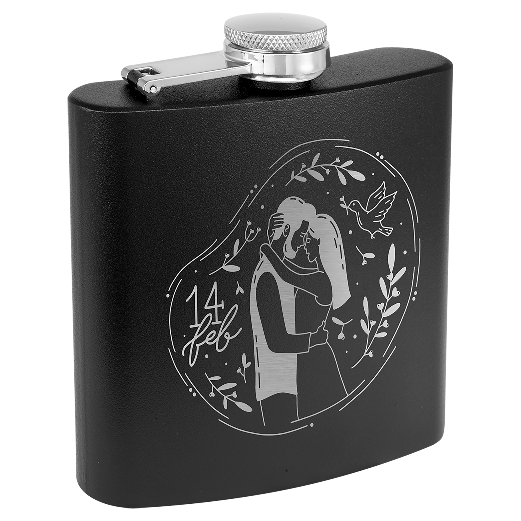 6 oz. Matte Black Powder Coated Stainless Steel Flask